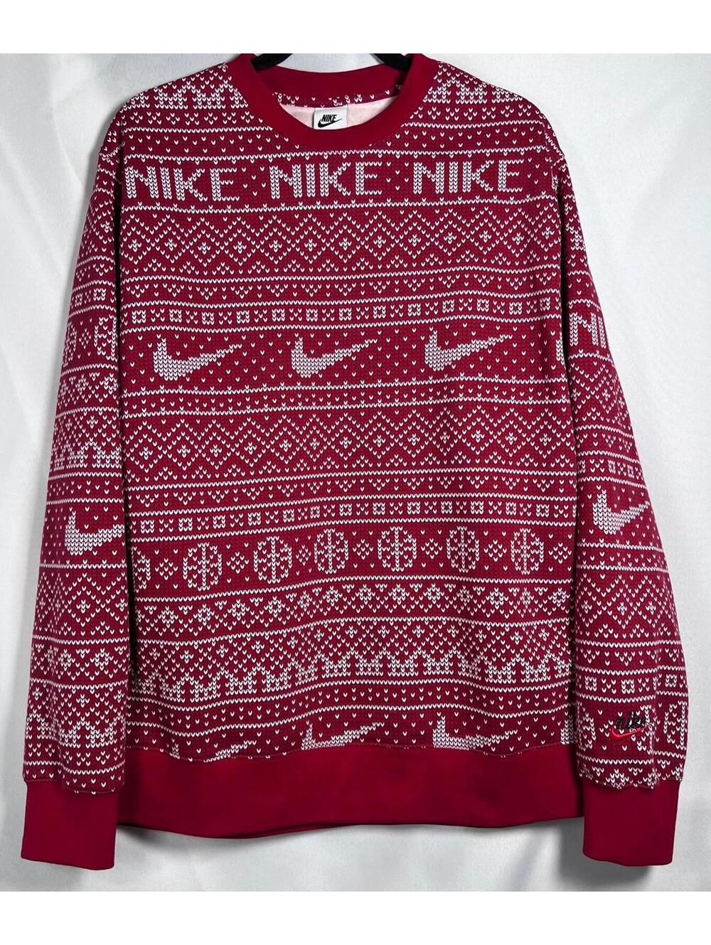 Nike Red and White Snowflake Patterned Crewneck Sweatshirt Size Large